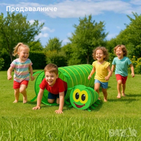 Детски тунел Гъсеница 178x48 см - Сгъваема палатка за пълзене и игра у дома и в градината, снимка 5 - Други - 54798981