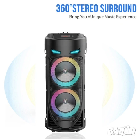 Мощна Преносима Bluetooth Тонколона ZQS4239S с LED Светлини, FM Радио и Караоке Микрофон, снимка 9 - Тонколони - 54366003
