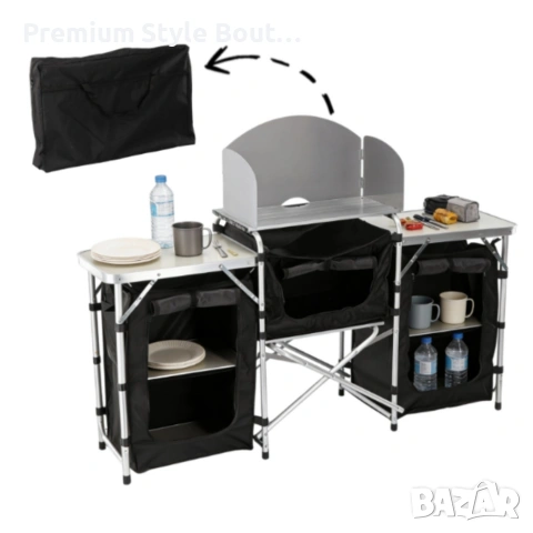 Сгъваема къмпинг кухня с 3 плота – мобилна кухня за къмпинг, пикник и каравана, снимка 7 - Други стоки за дома - 54123050