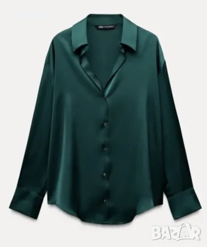 Ново Сатенена изумрудено зелена риза Zara / Дамска блуза Зара размер М, снимка 4 - Ризи - 55554471