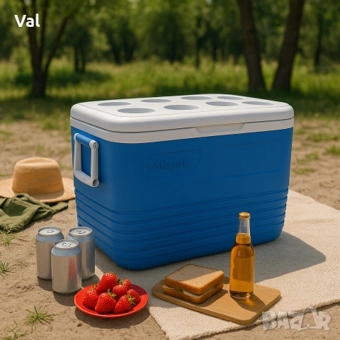 Хладилна кутия Atlantic 60L, пасивна, синя, с поставки за чаши, снимка 3 - Хладилни чанти - 54966822