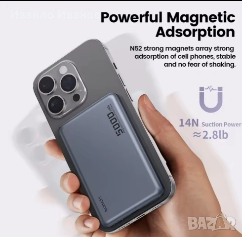 Външна батерия power bank Toocki 5000mAh, снимка 2 - Резервни части за телефони - 54460687