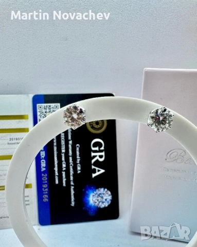 Сребърни обеци с мойсанит (Диамант) 1 карат, снимка 3 - Обеци - 54242940