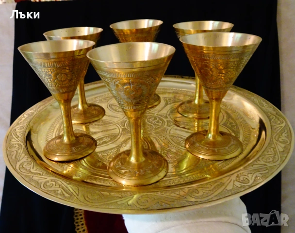 Бронзови чаши за ракия,цветя,орнаменти,позлата. , снимка 9 - Антикварни и старинни предмети - 55121538
