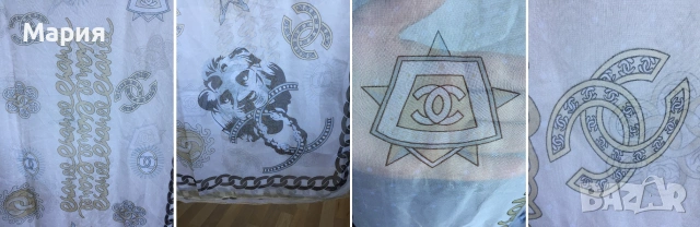 Chanel Дамски Шал Шанел Прозрачен Лого Символи Бял Бежов Черен , снимка 5 - Шалове - 54973417