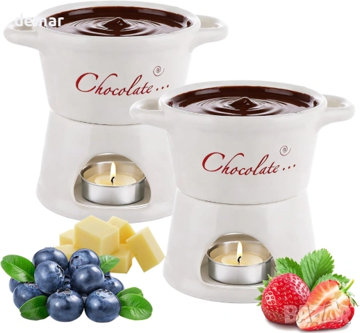 2 керамични комплекта за фондю с вилици, 300 мл