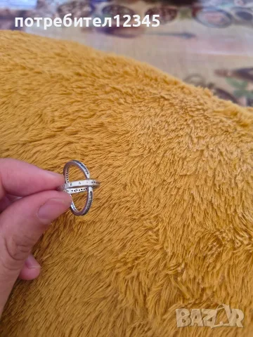 Оригинален сребърен пръстен Pandora Signature Logo Pavé & Beads – размер 50, снимка 10 - Пръстени - 55603096
