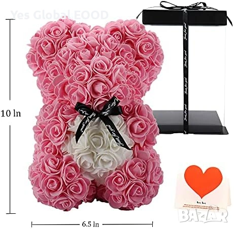 Подаръчна розова мечка в кутия Rose Teddy Bear, снимка 6 - Изкуствени цветя - 54941248