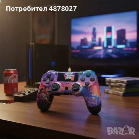 Безжичен джойстик за PS4 с тъчпад, вибрация и LED осветление – FC25 / GTA дизайн, снимка 7 - Джойстици и геймпадове - 55659941
