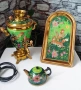 Руски комплект самовар, табла, чайниче, снимка 1