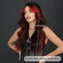 Ефектна черна перука с червени кичури с дълъг бретон, снимка 3