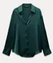 Ново Сатенена изумрудено зелена риза Zara / Дамска блуза Зара размер М, снимка 4