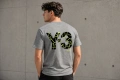 Мъжка тениска Y-3 (Yohji Yamamoto × adidas) — сив меланж с лого „Y-3" в неоново зелено, снимка 2